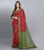 Green printed art silk sarees saree with blouse