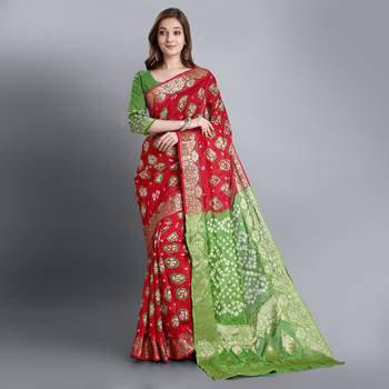 Green printed art silk sarees saree with blouse 1