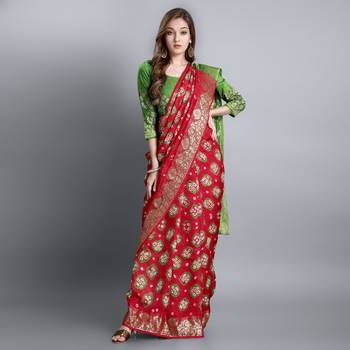 Green printed art silk sarees saree with blouse 2