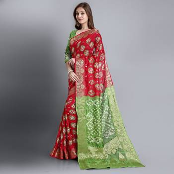 Green printed art silk sarees saree with blouse 3
