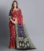 Blue printed art silk sarees saree with blouse