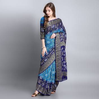 Blue printed art silk sarees saree with blouse 1