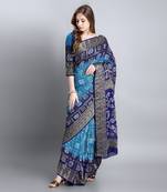 Blue printed art silk sarees saree with blouse