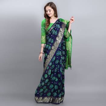 Blue printed art silk sarees saree with blouse 2