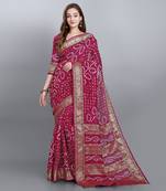 Pink printed art silk sarees saree with blouse