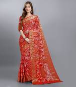 Red printed art silk sarees saree with blouse