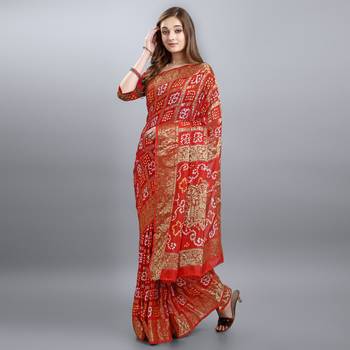 Red printed art silk sarees saree with blouse 2