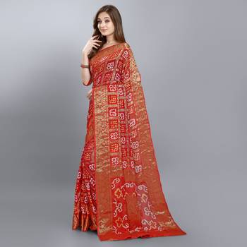 Red printed art silk sarees saree with blouse 3