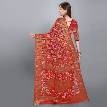 Red printed art silk sarees saree with blouse 4