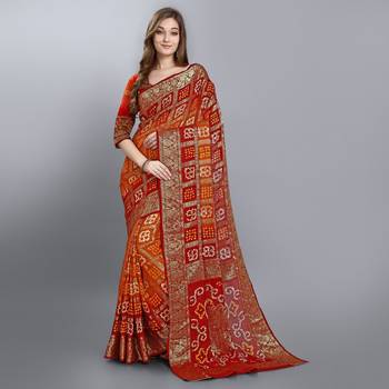 Orange printed art silk sarees saree with blouse 1