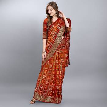 Orange printed art silk sarees saree with blouse 2