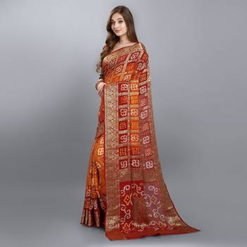 Orange printed art silk sarees saree with blouse 3