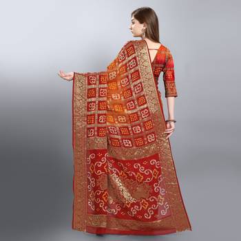 Orange printed art silk sarees saree with blouse 5