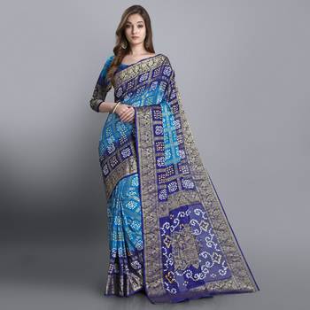 Blue printed art silk sarees saree with blouse 1