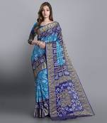 Blue printed art silk sarees saree with blouse