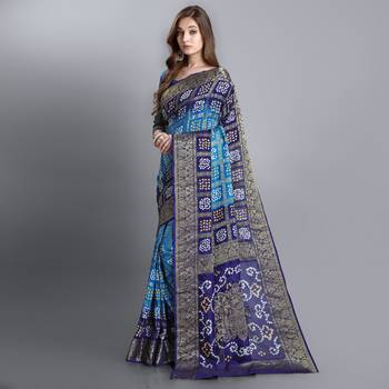 Blue printed art silk sarees saree with blouse 3