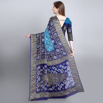 Blue printed art silk sarees saree with blouse 4