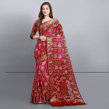 Red printed art silk sarees saree with blouse 1