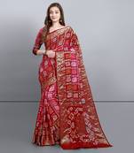 Red printed art silk sarees saree with blouse