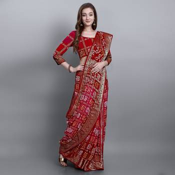 Red printed art silk sarees saree with blouse 2