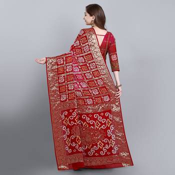 Red printed art silk sarees saree with blouse 4