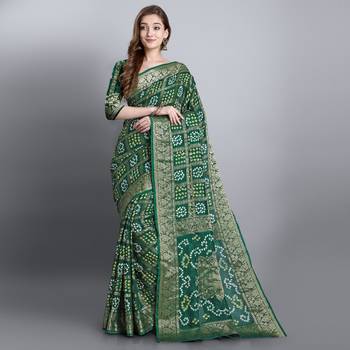Green printed art silk sarees saree with blouse 1