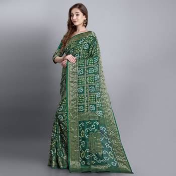 Green printed art silk sarees saree with blouse 3
