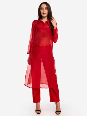 Red Temple embroidery Kurta with Trouser 1