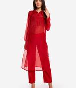 Red Temple embroidery Kurta with Trouser