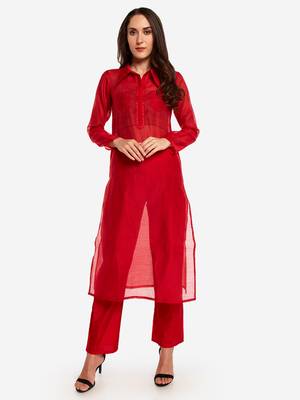 Red Temple embroidery Kurta with Trouser 2