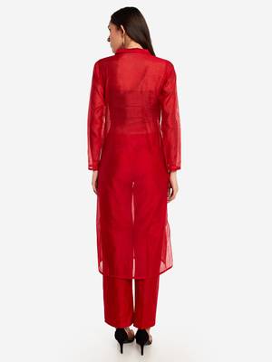Red Temple embroidery Kurta with Trouser 3