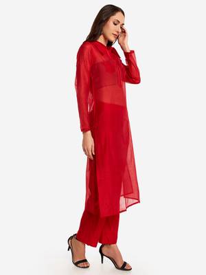 Red Temple embroidery Kurta with Trouser 4