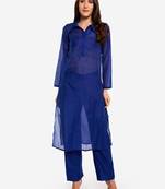 Royal BlueTemple embroidery Kurta with Trouser