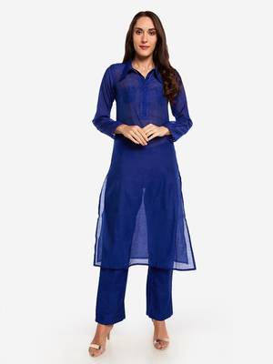 Royal BlueTemple embroidery Kurta with Trouser 2