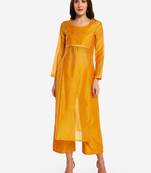 Ochre Chanderi Pleated Kurta with Trouser