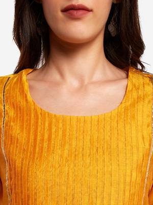 Ochre Chanderi Pleated Kurta with Trouser 5