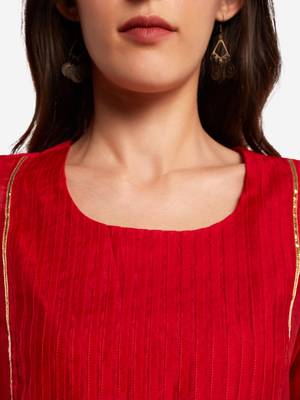 Red Chanderi Pleated Kurta with Trouser 5