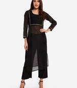 Black Chanderi Pleated Kurta with Trouser