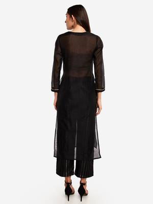 Black Chanderi Pleated Kurta with Trouser 3
