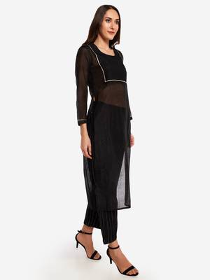 Black Chanderi Pleated Kurta with Trouser 4