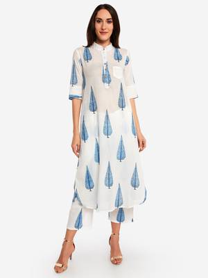 Off White Printed kurta with Trouser. 2