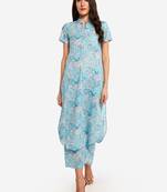Light Blue Floral Printed kurta with Trouser.