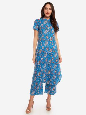Blue Floral Printed kurta with Trouser. 1
