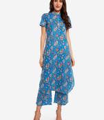 Blue Floral Printed kurta with Trouser.