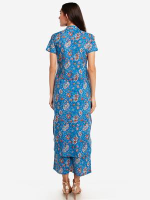Blue Floral Printed kurta with Trouser. 3
