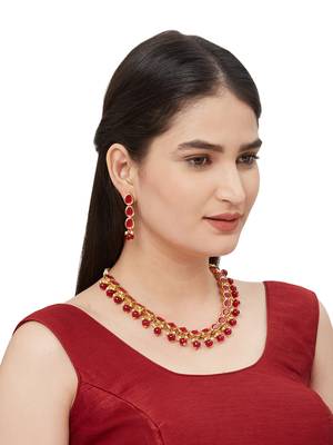 Red Kundan Maang Tikka Necklace Set for Women  1
