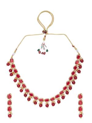 Red Kundan Maang Tikka Necklace Set for Women  2