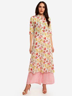 Muticolor kurta with pink strip Palazzo 1
