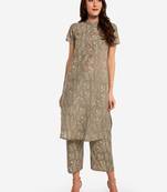 Beige Printed kurta with Trouser