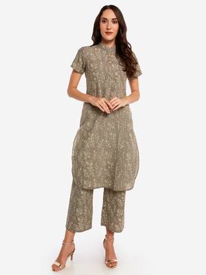 Beige Printed kurta with Trouser 2